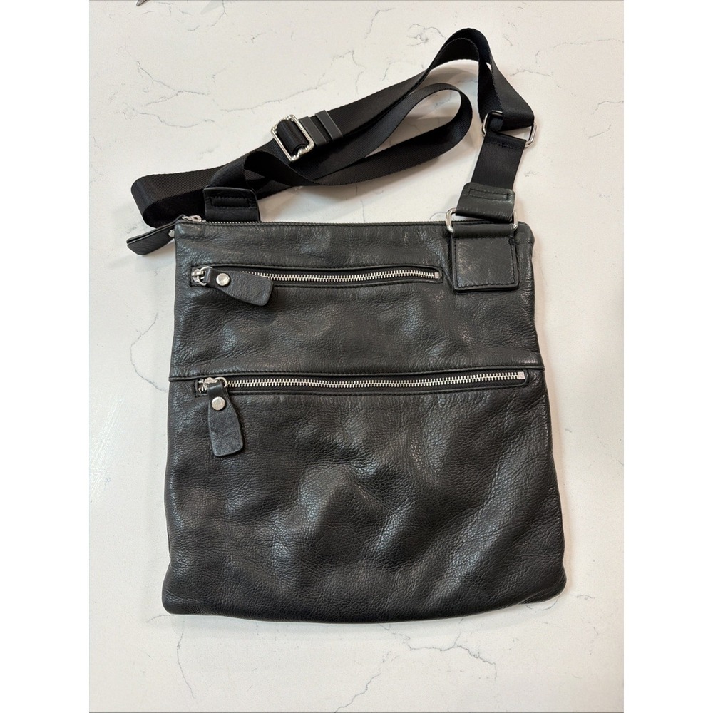 Margot New York Triple Zipper Soft  Black Leather Crossbody Purse